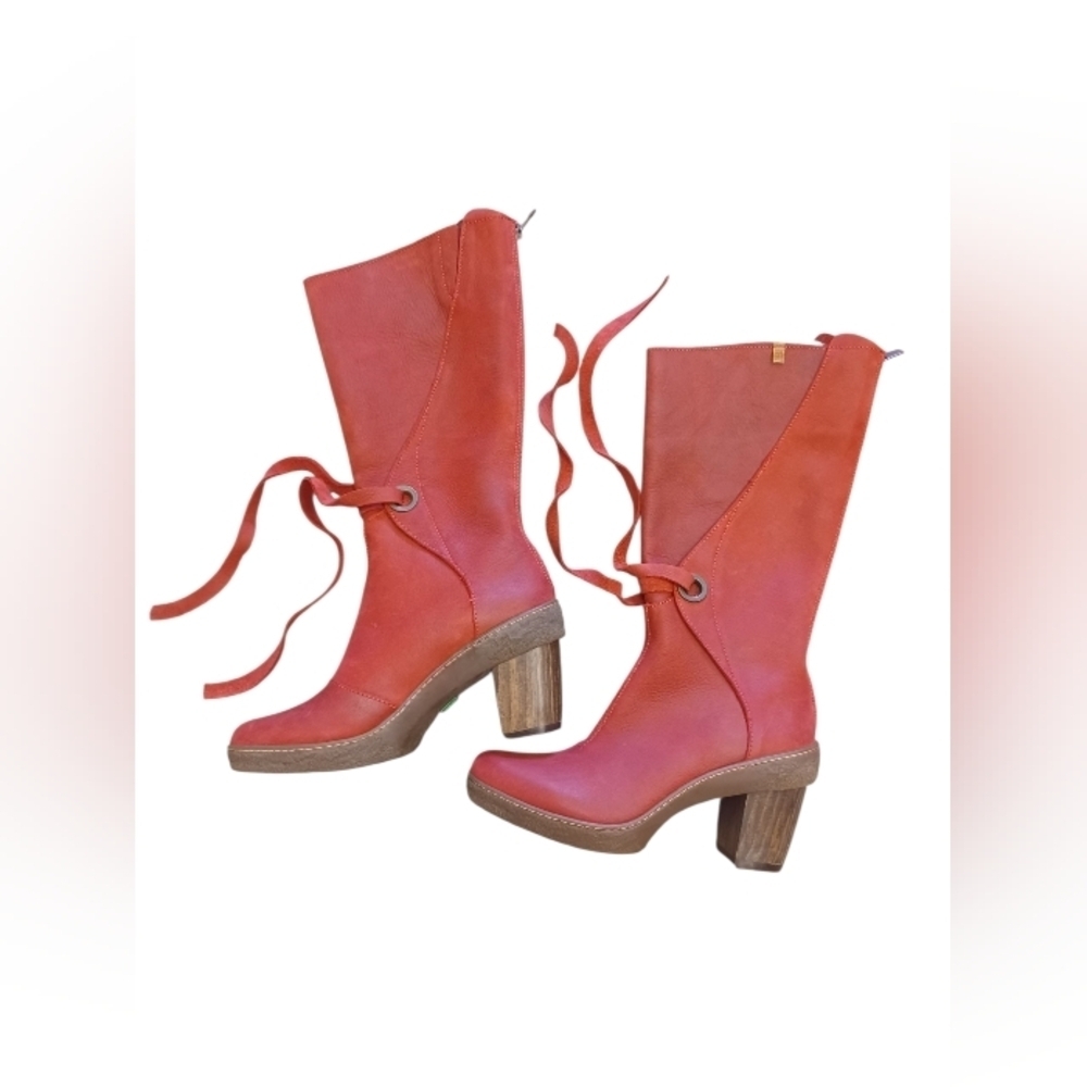 El Naturalista Red Leather Heeled Boots EUC Size36 - Picture 5 of 11